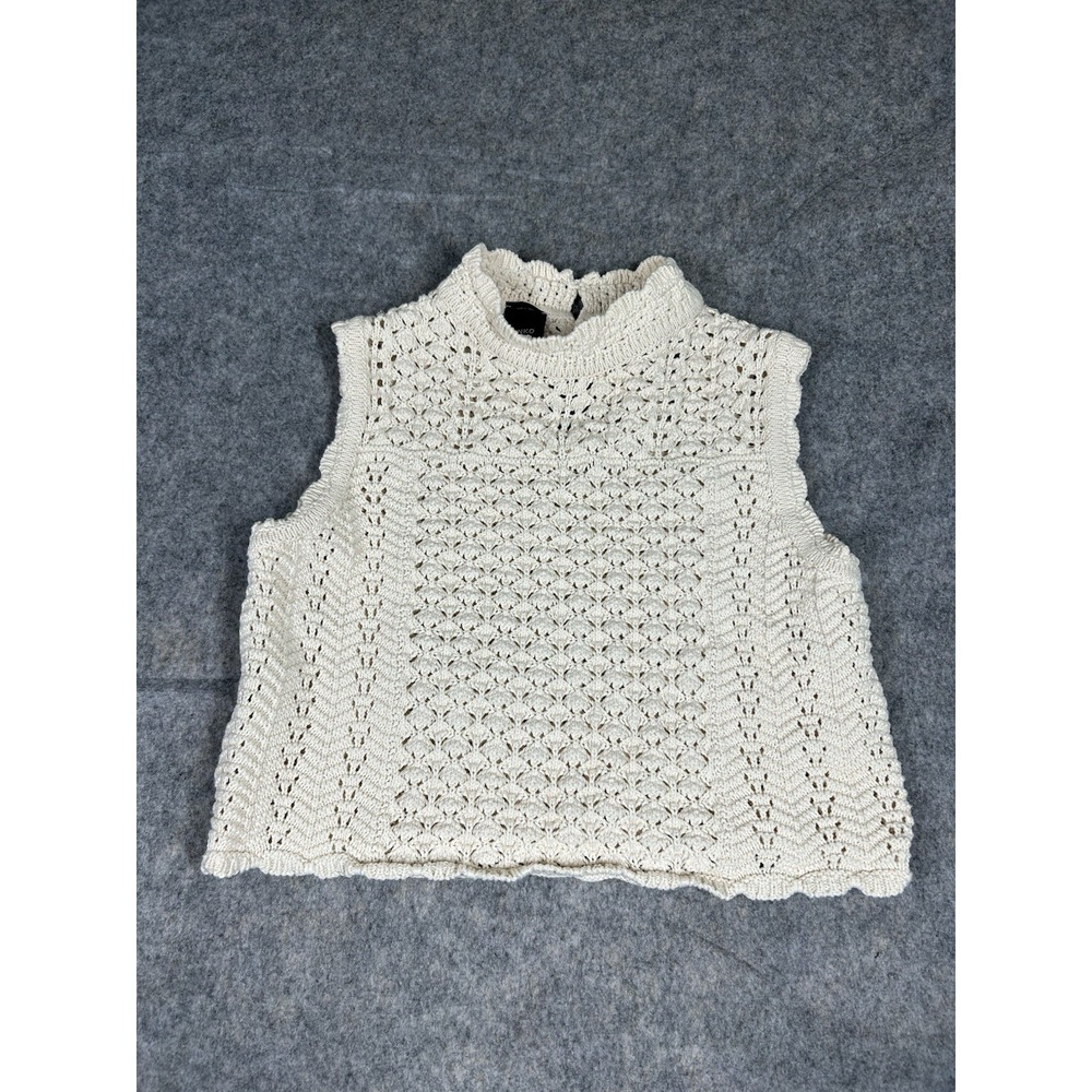 Pinko Cavedano Cotton Crochet Cropped Top Women's XS Cream Mock Neck Beachy Boho